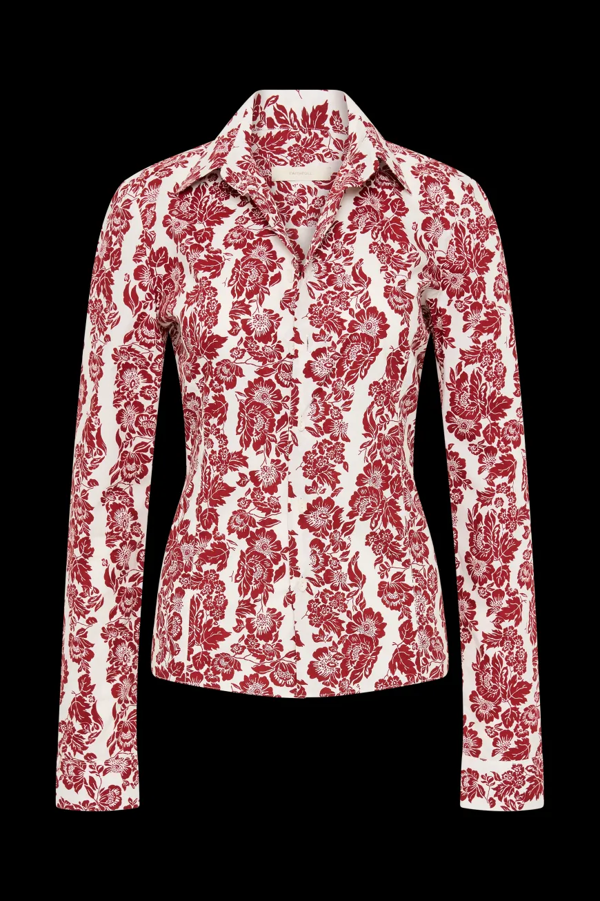 Estelle Fitted Shirt Striped Floral Wine