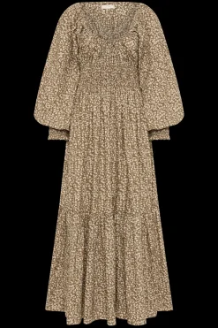 Fleur Maxi Dress Micro Leaves Walnut