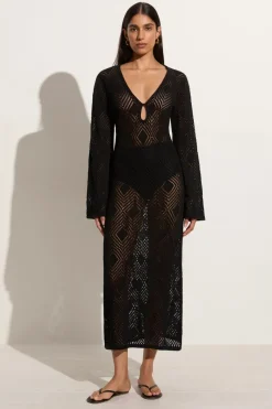 Serena Pointelle Knit Dress Black